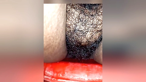 Indian girl spreads her hairy pussy and rubs her with the husband