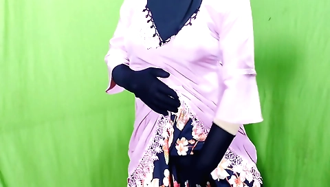 Indian hijabi female takes a shower and masturbates