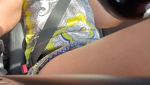 Solo female in a car gets caught masturbating and shows