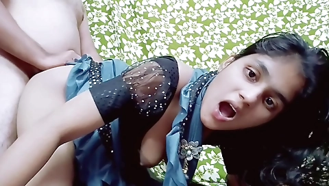 Indian brunette with short hair rides her boyfriend's cock