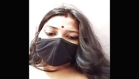 Amateur brunette bhabi with huge boobs plays with her body