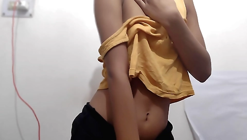 Solo female with a small titties shows off her body