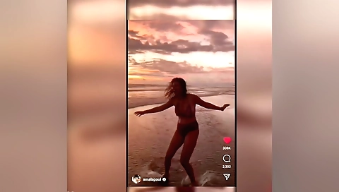 Hot amateur brunette in sexy lingerie naked outdoors