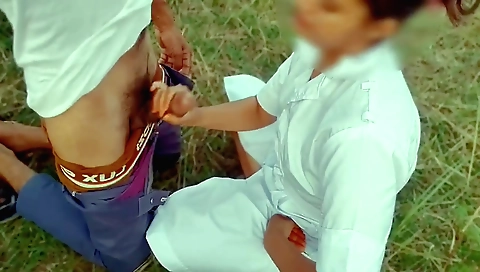 Indian nurse rides and fucks her hot man in the outdoor