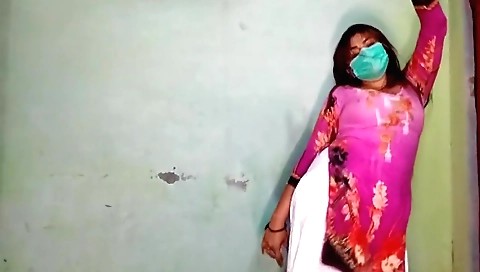 Solo dance for the camera with a brunette in her white dress