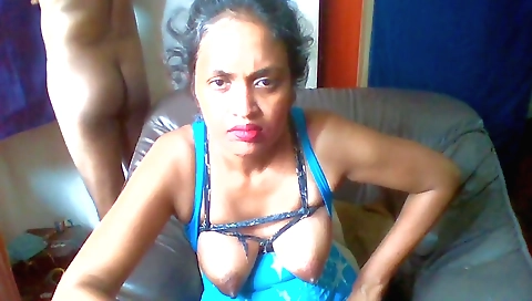 Indian chick with natural breasts on beach with her stepmother