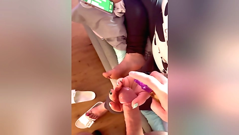 Hot brunette gets her lips licked and her pussy fucked on leg