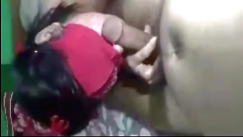 Indian brunette in red dress gets creampie on the bed