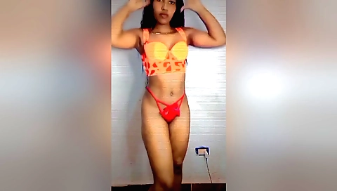 Stunning brunette shows off her amazing body and a nice face