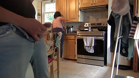 Amateur brunette in hd webcam video showing her in the kitchen