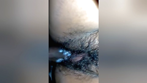 Hot amateur hairy girl sucking a big dick in front