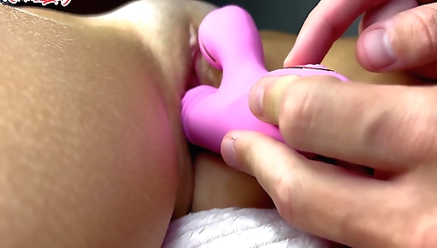 Red dress and stockings amateur porn with sex and dildo