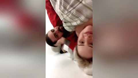 Chubby blonde in sexy lingerie gives a blowjob in web cam