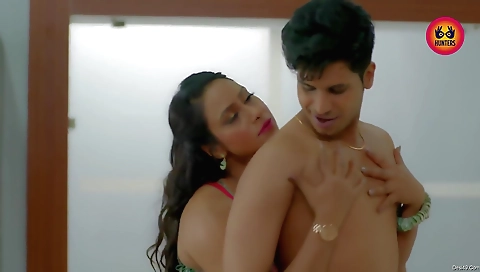 Buxom brunette fucks an old dude and her horny son