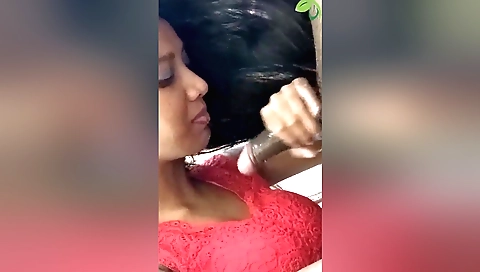 Brunette sexpot in webcam video with a deep throat