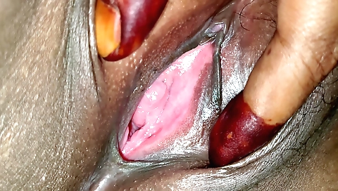 Horny brunette playing with the hole in the pussy pov video